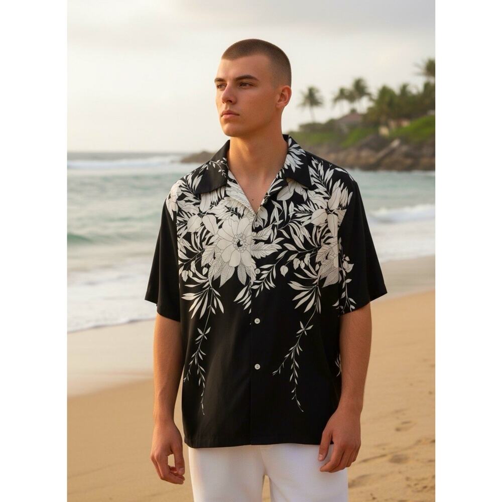 VTG 60s Hawaiian Aloha Shirt Short Sleeve Camp Collar Tropical Cabana Beach S,M